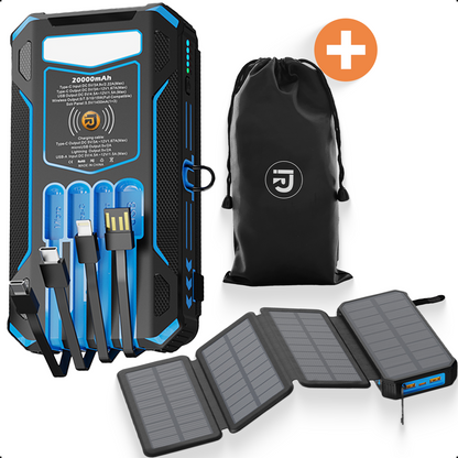 JIR Tech® - Solar Powerbank 20.000 mAh - 4 ingebouwde zonnepanelen
